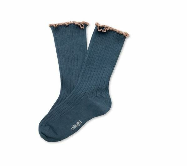 COLLEGIEN 滾邊跳色羅紋襪 Delphine  -Bleu Cendré灰藍