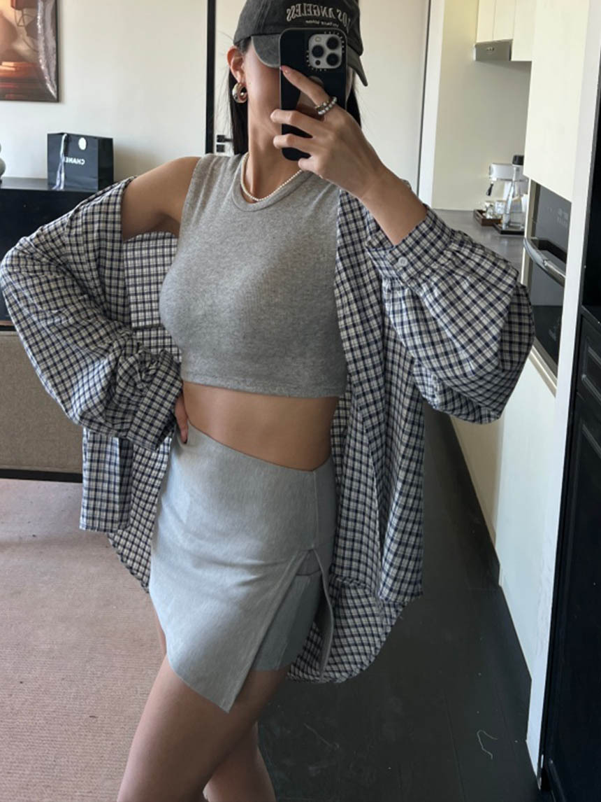 棉質側開衩辣妹半裙褲*2色