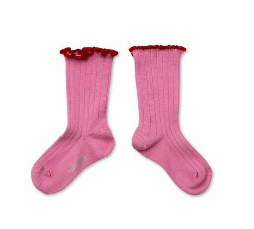 COLLEGIEN 滾邊跳色羅紋襪 Delphine  -Rose Bonbon糖果粉