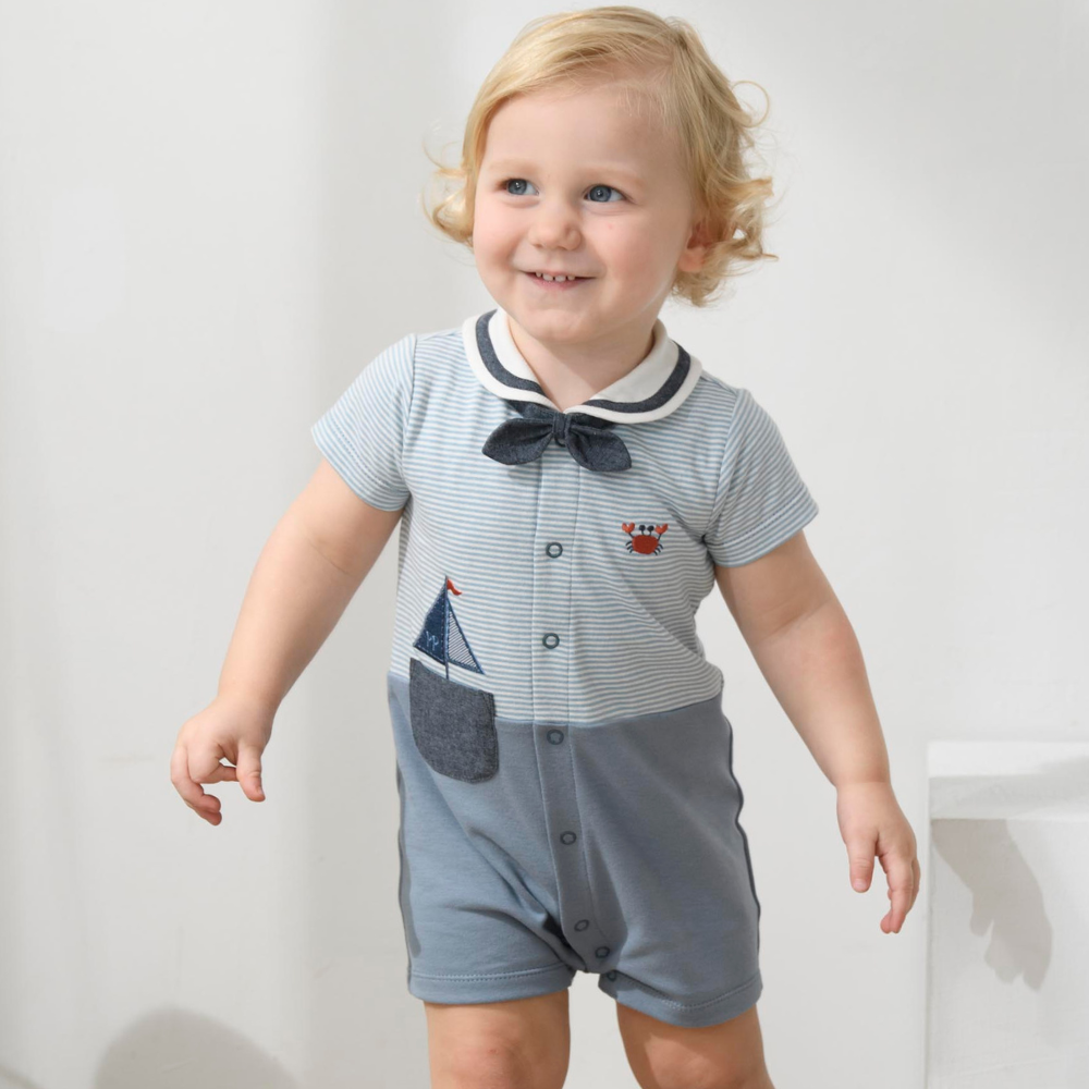 PIPPY 清爽海洋風彈性棉連身衣2件組禮盒 水