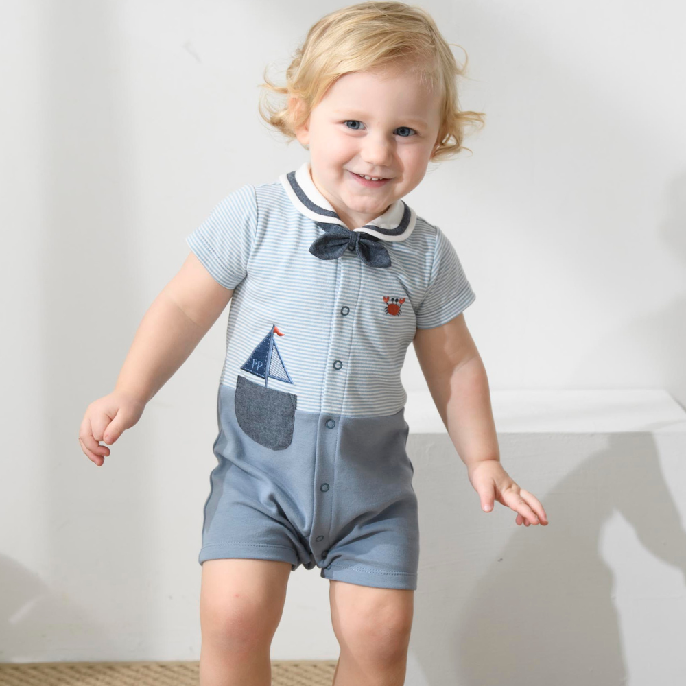 PIPPY 清爽海洋風彈性棉連身衣2件組禮盒 水