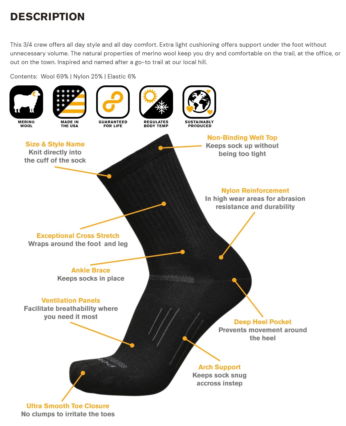 Point 6. Heavenly Daze, Extra Light, 3/4 Crew #6578 #GRAY