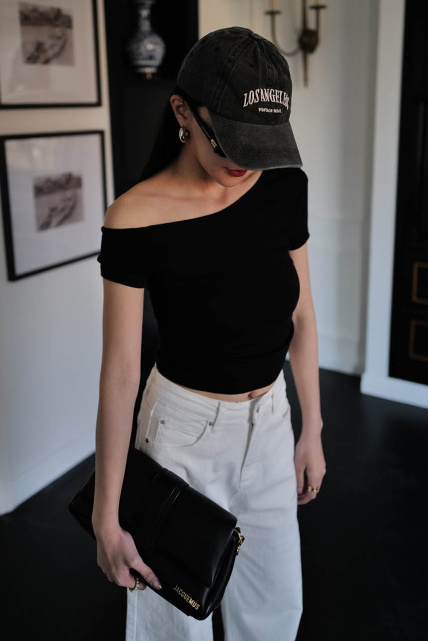 斜肩側抓皺上衣*5色