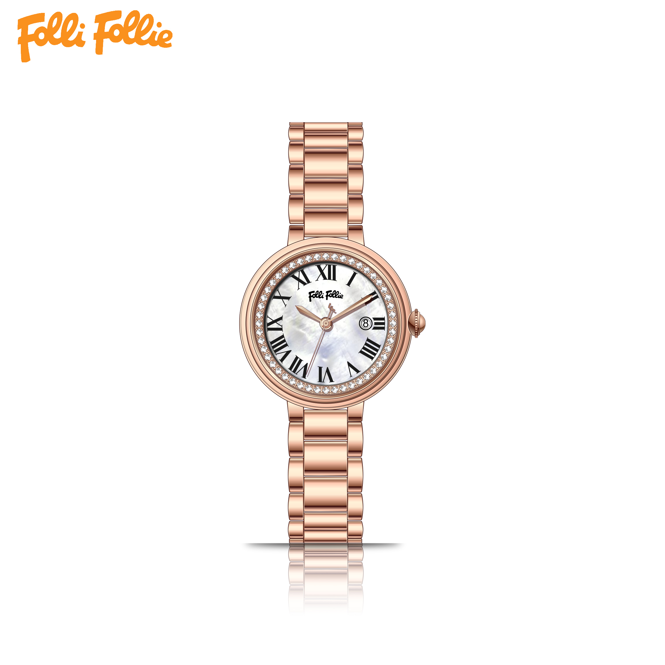 【Folli Follie芙麗芙麗】WF22A013 日本機芯/珍珠母貝錶盤 不鏽鋼錶殼錶蓋錶扣/鑽錶圈 手錶 (附贈官方品牌手鐲)