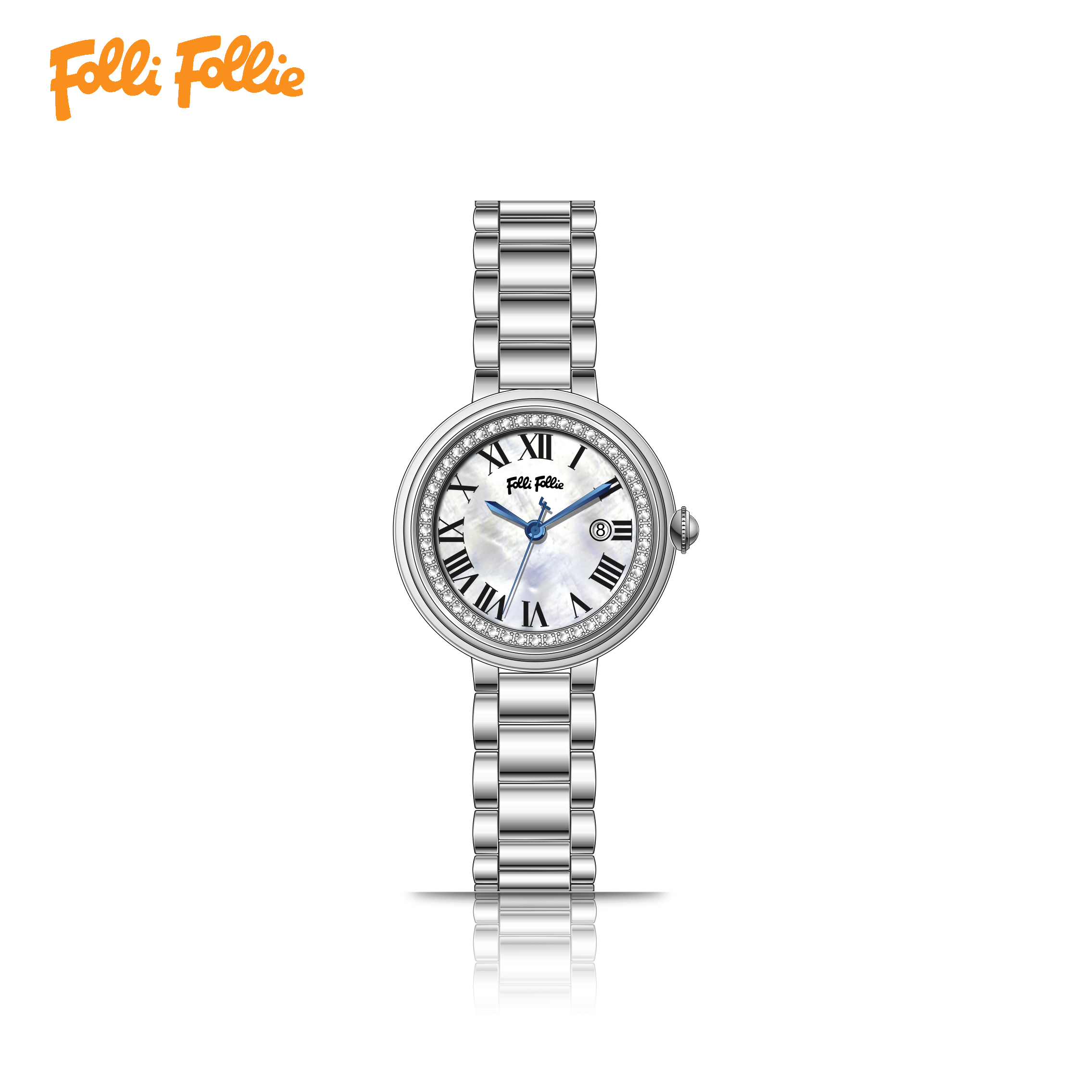 【Folli Follie芙麗芙麗】WF22A013 日本機芯/珍珠母貝錶盤 不鏽鋼錶殼錶蓋錶扣/鑽錶圈 手錶 (附贈官方品牌手鐲)