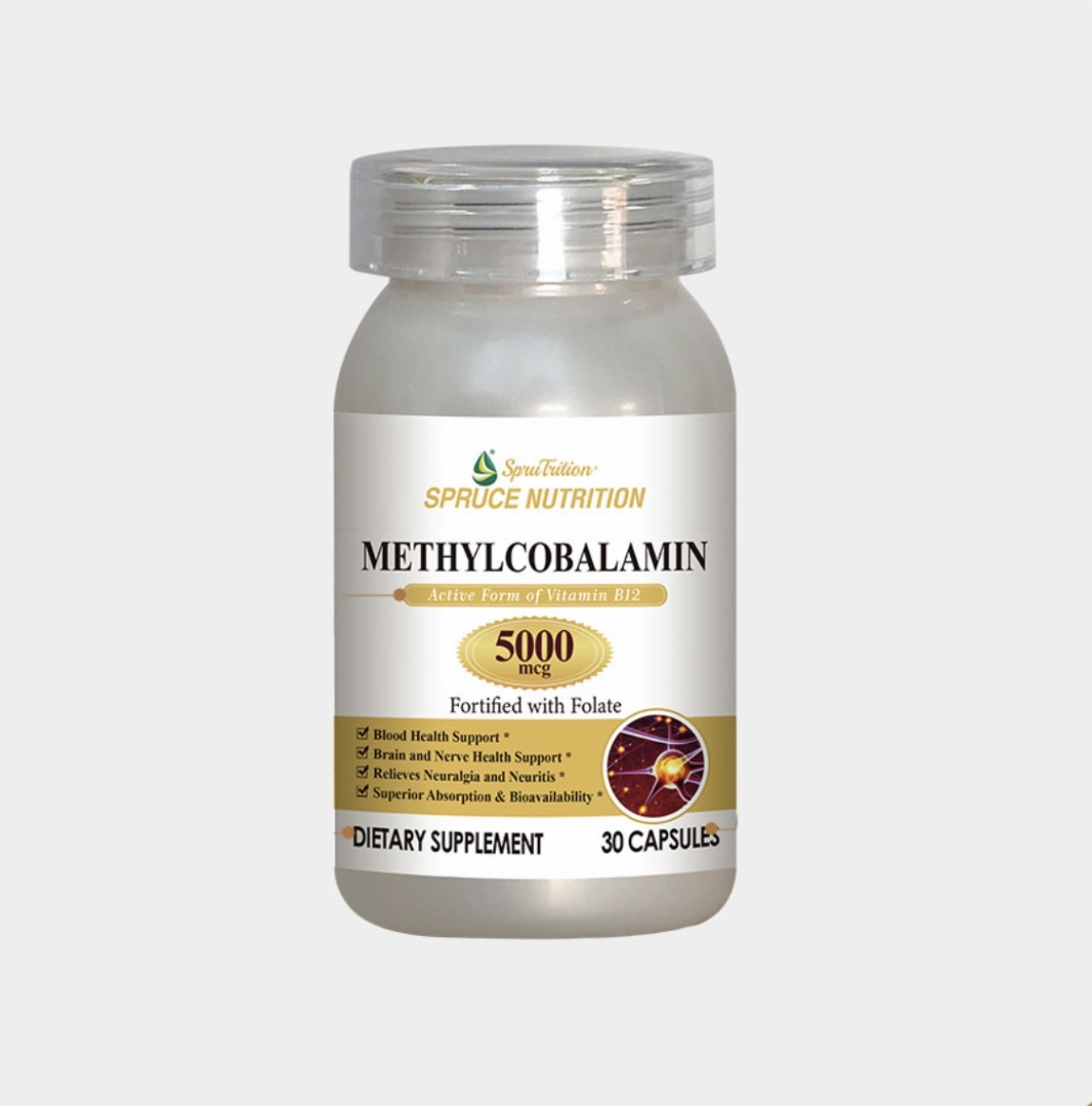 Spruce Nutrition 雲杉新一代活性甲鈷胺神經素｜營養神經｜健康大腦｜倍增活力｜30粒/瓶裝（美國原裝行貨）美國雲杉SPRUCE