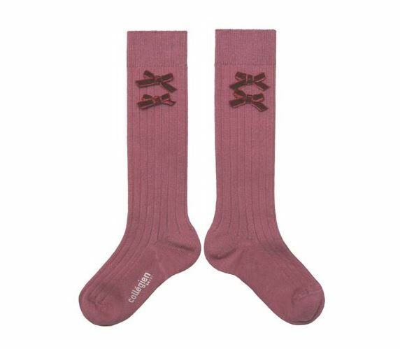 (預購) COLLEGIEN 蝴蝶結高筒襪 Hortense - 436 Raisin Rose 葡萄玫瑰