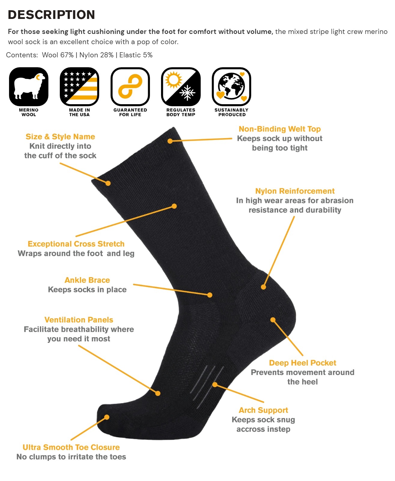 Point 6. Mixed Stripe, Light Crew #2566 #GRAY