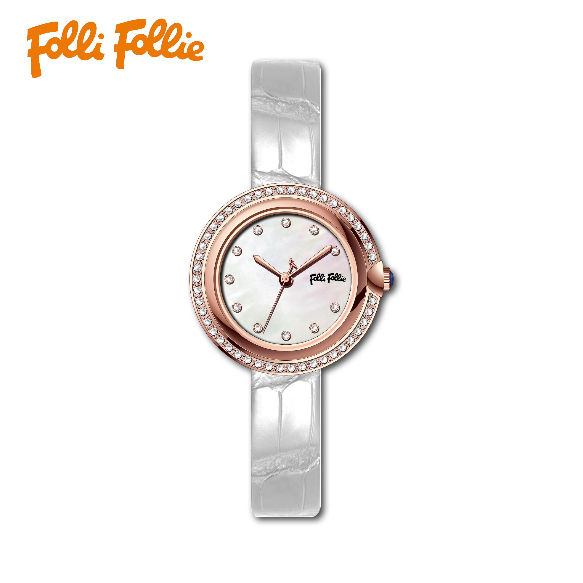 【Folli Follie芙麗芙麗】WF22B023 日本機芯 晶鑽時標錶圈/珍珠母貝錶盤 手錶 (附贈官方品牌手鐲)