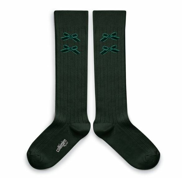 (預購) COLLEGIEN 蝴蝶結高筒襪 Hortense - 785 Vert Forêt 森林綠