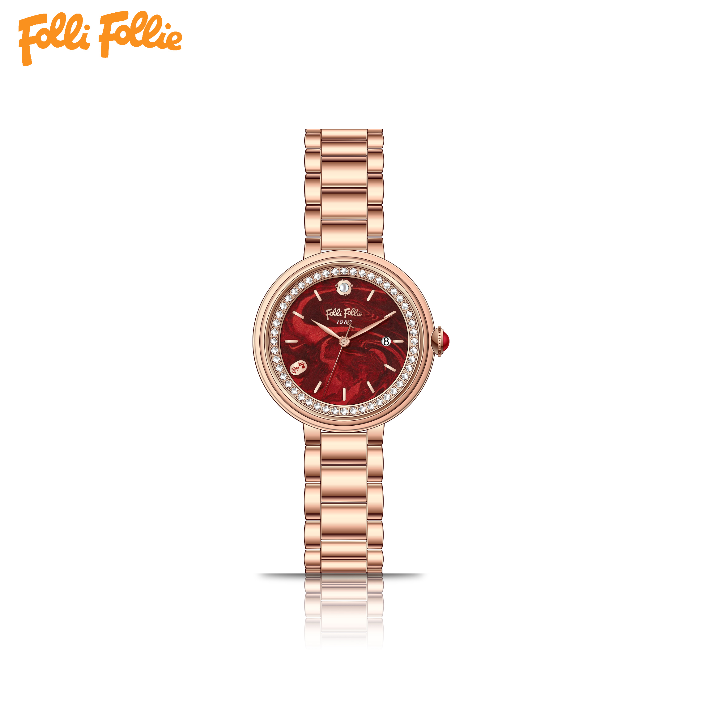 【Folli Follie芙麗芙麗】WF22A013 新春限定色 日本機芯/珍珠母貝錶盤  晶鑽 手錶 (附贈官方品牌手鐲)