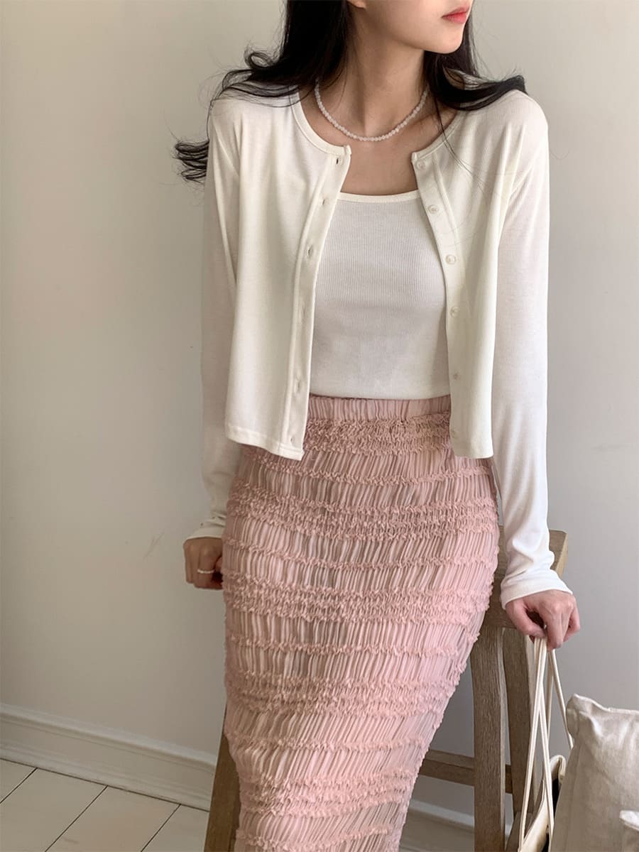 韓國Cherrykoko授權 氣質日常輕薄壓紋排釦衫+背心SET