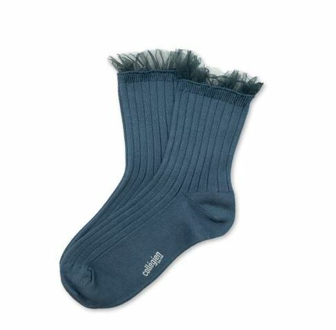 (預購) COLLEGIEN 薄紗褶邊羅紋襪 Margaux - 960 Bleu Cendré 灰藍
