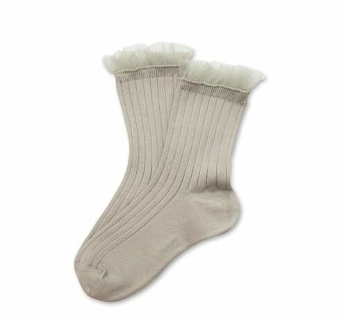 (預購) COLLEGIEN 薄紗褶邊羅紋襪 Margaux - 105 Gris Perle 珍珠灰