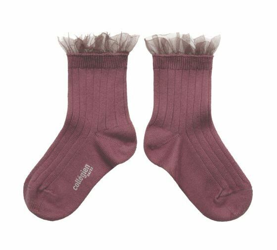 COLLEGIEN 薄紗褶邊羅紋襪 Margaux  -Raisin Rose葡萄玫瑰