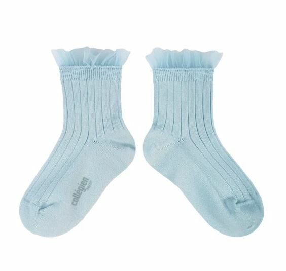 COLLEGIEN 薄紗褶邊羅紋襪 Margaux  -Glacier冰河藍