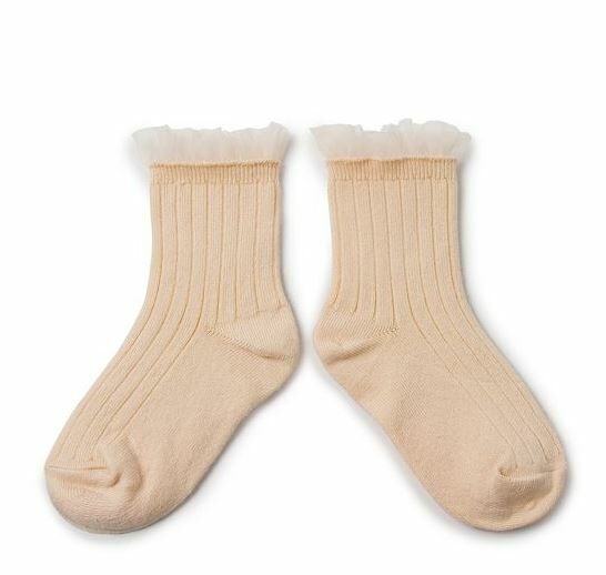 (預購) COLLEGIEN 薄紗褶邊羅紋襪 Margaux - 590 Sorbet 冰淇淋粉