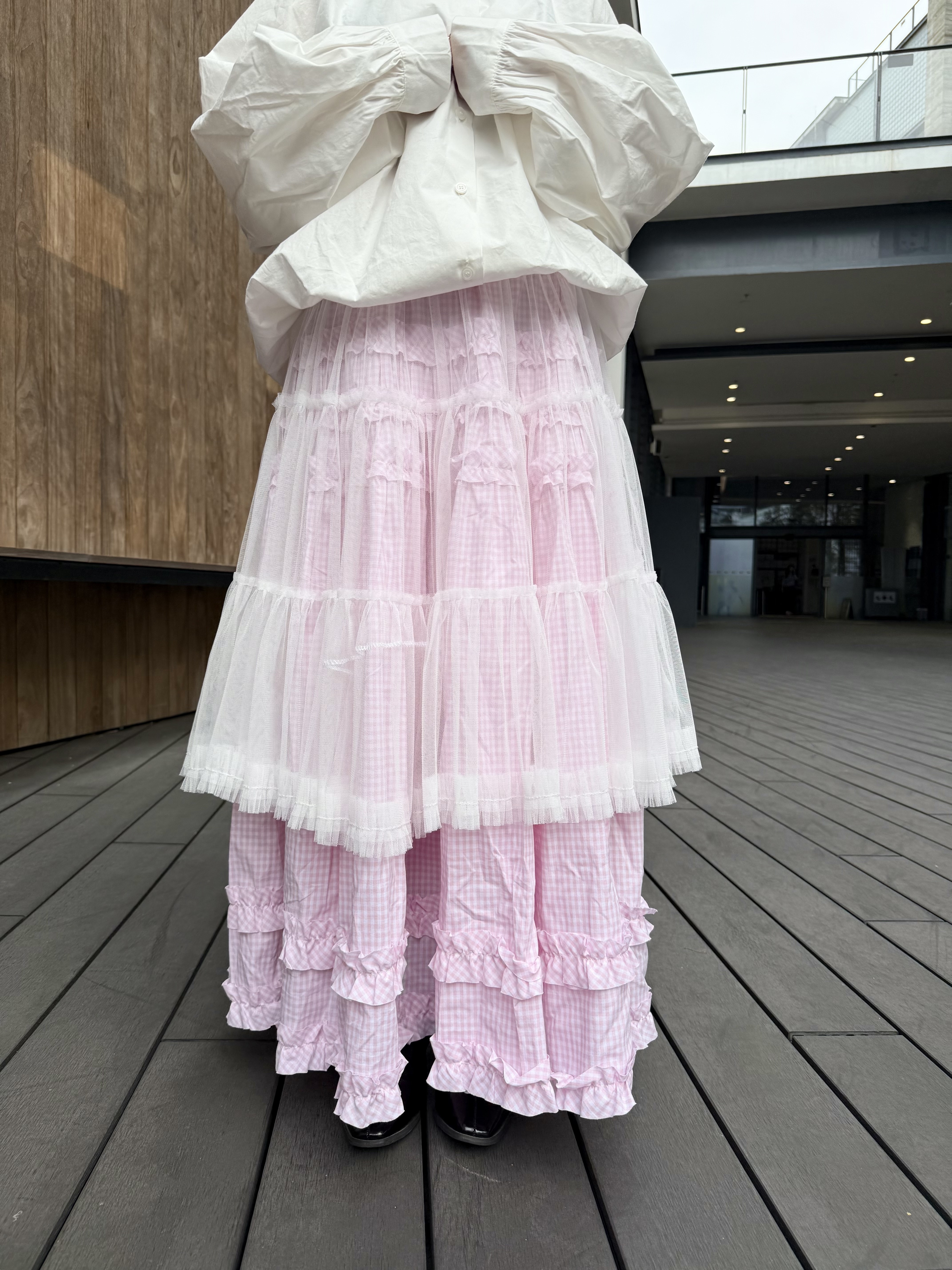 [4色入] Ruffle check skirt( pink check )