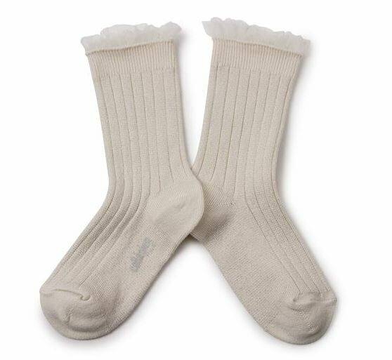 (預購) COLLEGIEN 閃亮薄紗羅紋襪 Alizée - 037 Doux Agneaux 米白