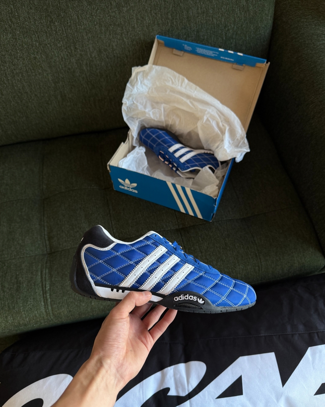 ADIDAS ORIGINALS ADIRACER 寶藍 藍白 格紋 尼龍 男女鞋 JP7012 / 預購