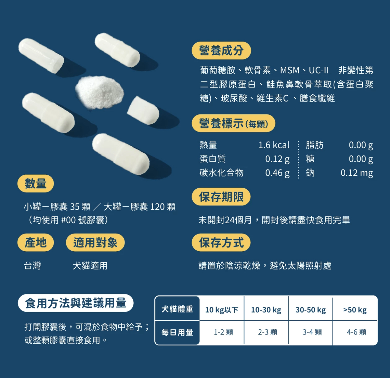 汪喵星球 UCII關節保養粉（MSM加強配方）膠囊35粒