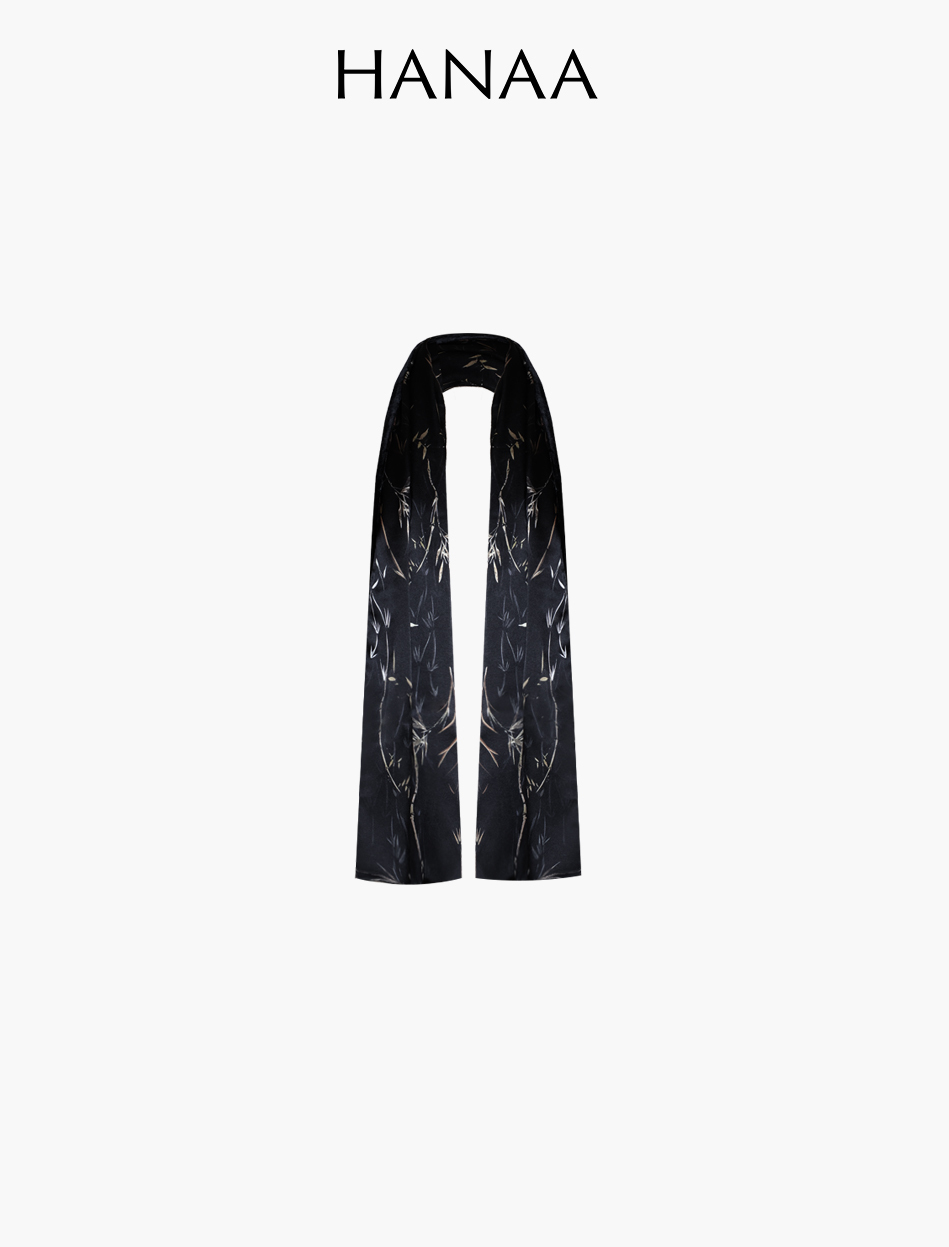 HANAA 新年季黑色絲絨新中式全桑蠶金竹紋里布圍脖 (150x28.5cm)