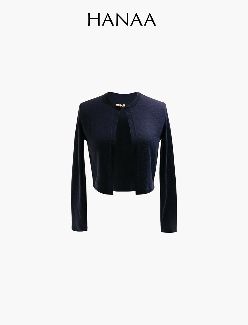 HANAA 新年季100%康賽妮羊絨新中式珍珠扣短款小披肩開衫