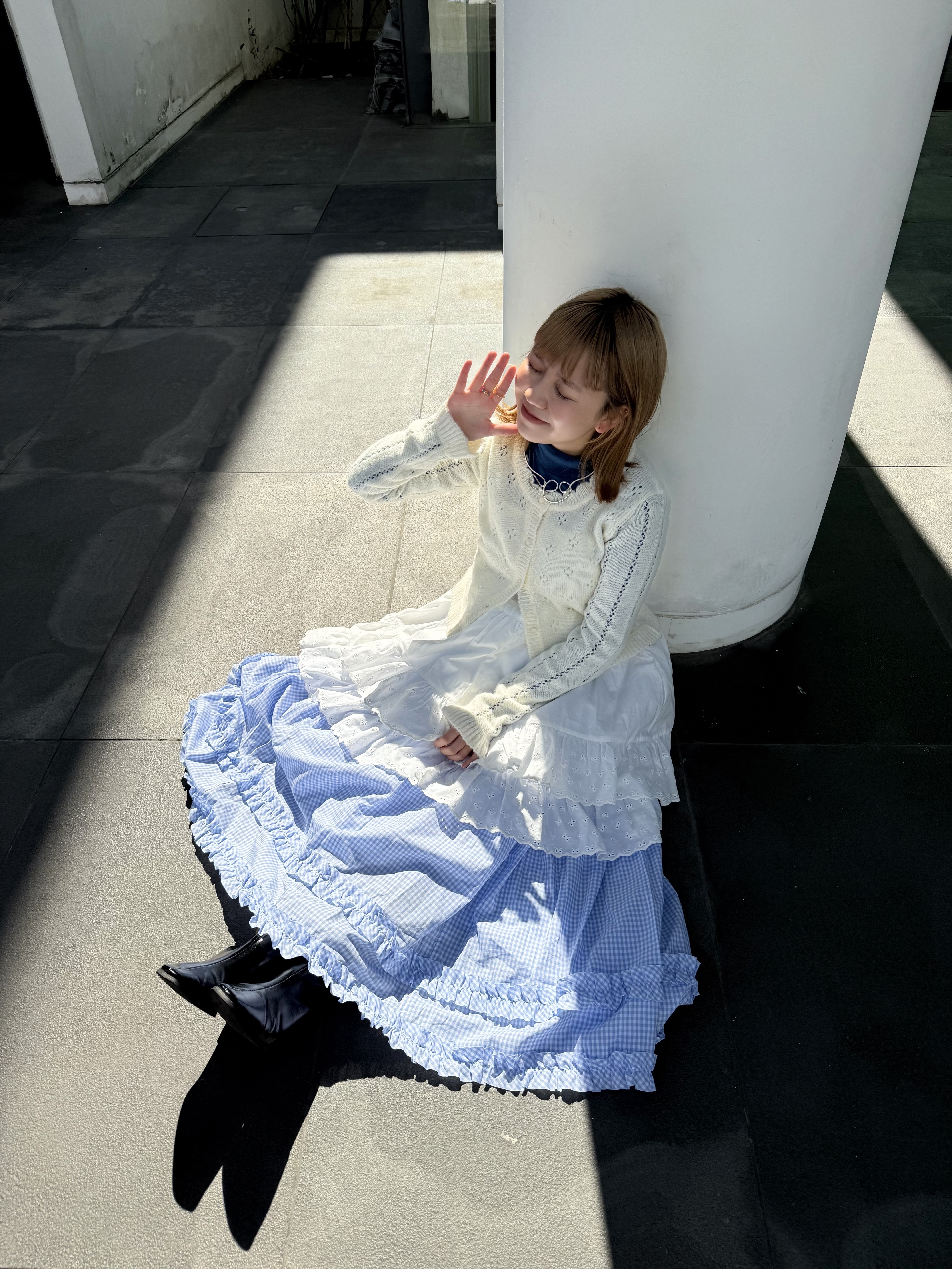 [4色入] Ruffle check skirt( blue check )