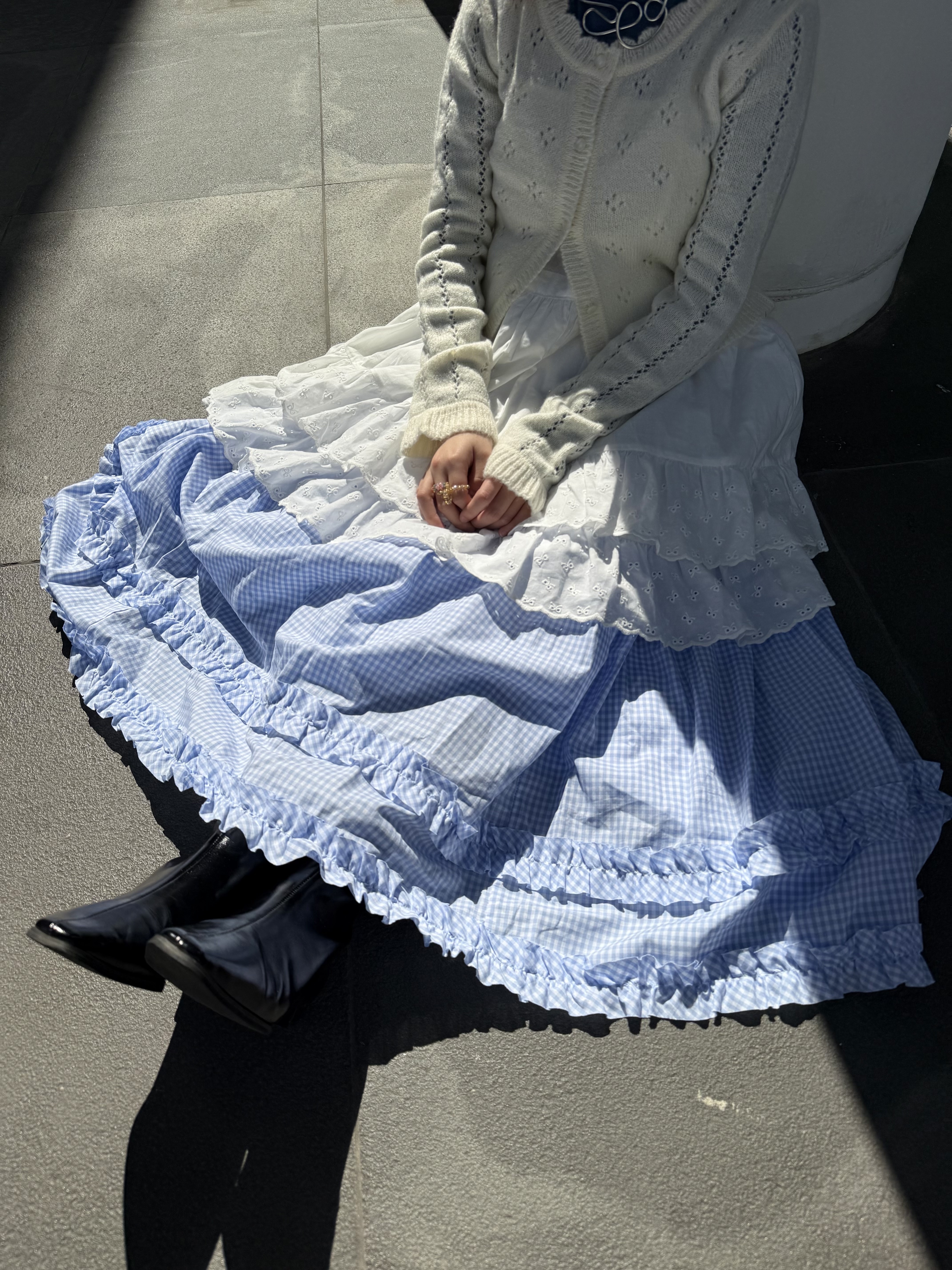 [4色入] Ruffle check skirt( blue check )