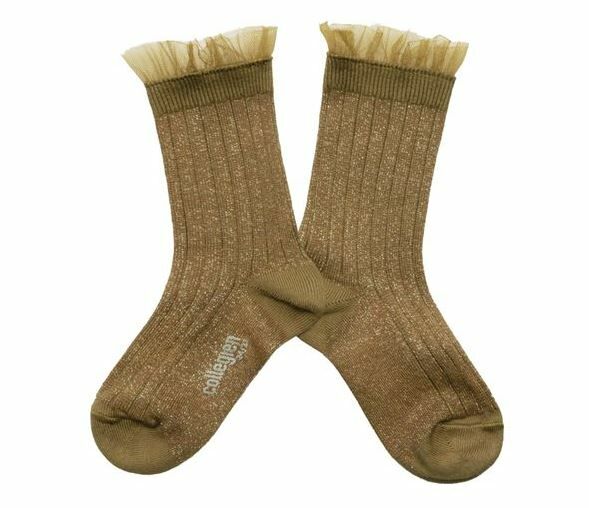 COLLEGIEN 閃亮薄紗羅紋襪 Alizée  -Biscuit褐