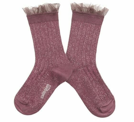 COLLEGIEN 閃亮薄紗羅紋襪 Alizée  -Raisin Rose葡萄玫瑰