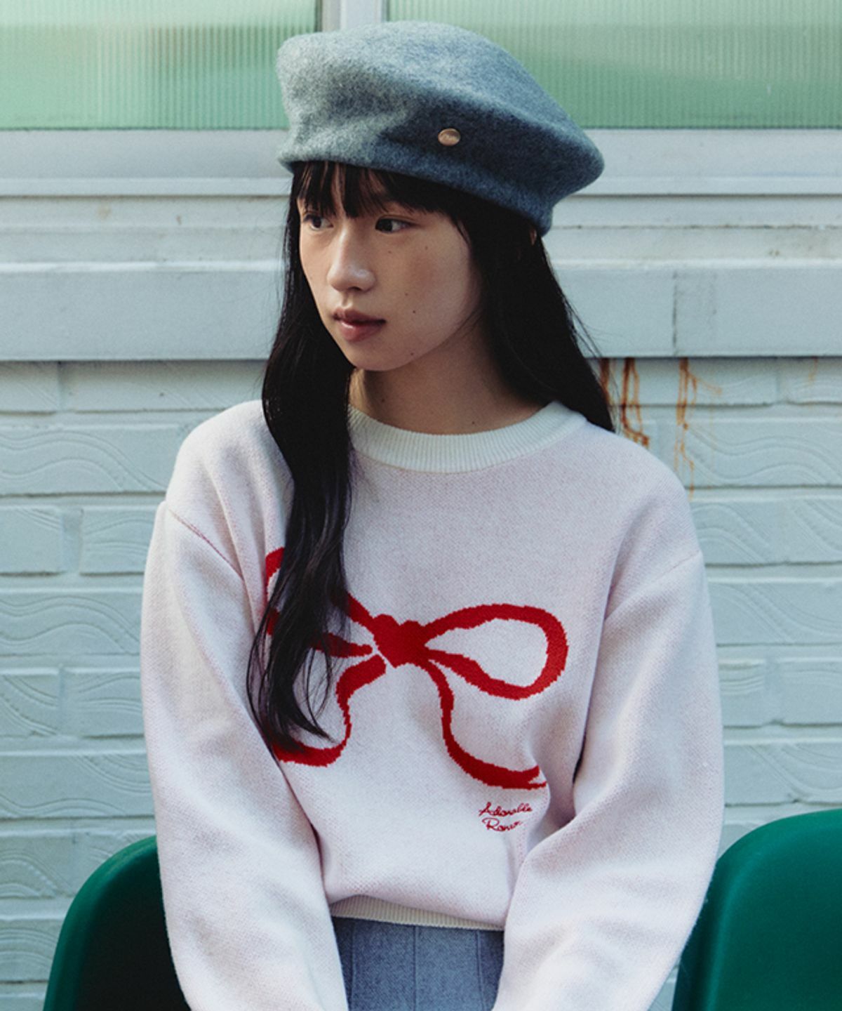 RONRON HEART RIBBON JACQUARD KNIT