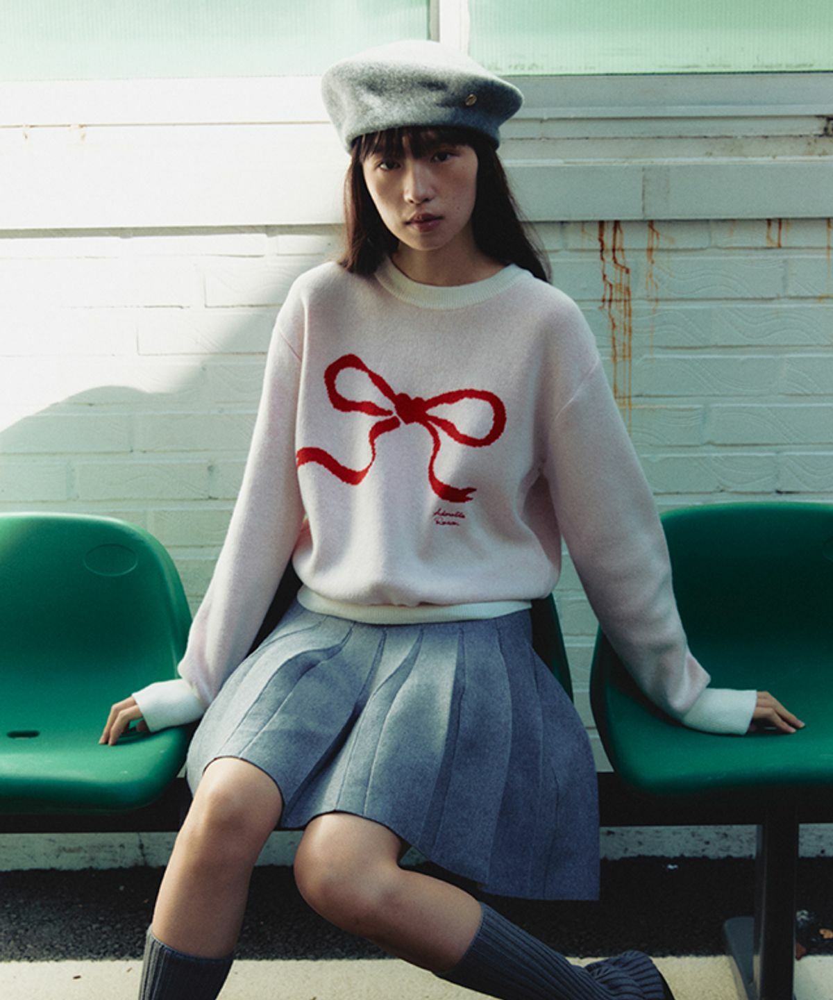 RONRON HEART RIBBON JACQUARD KNIT