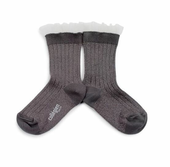 COLLEGIEN 閃亮薄紗羅紋襪 Alizée  -Gris Galet岩灰