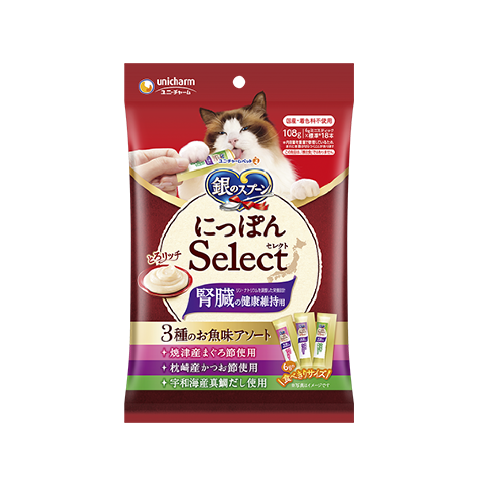 Unicharm|銀湯匙三星 腎臟健康 吞拿魚、鰹魚、 鯛魚肉醬6gx18本 (UIC-1570)