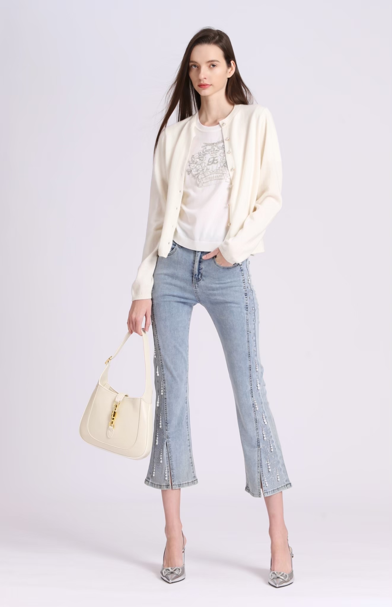 BD15251D1 花語心動珍珠釦極簡針織開襟外套  (2色)