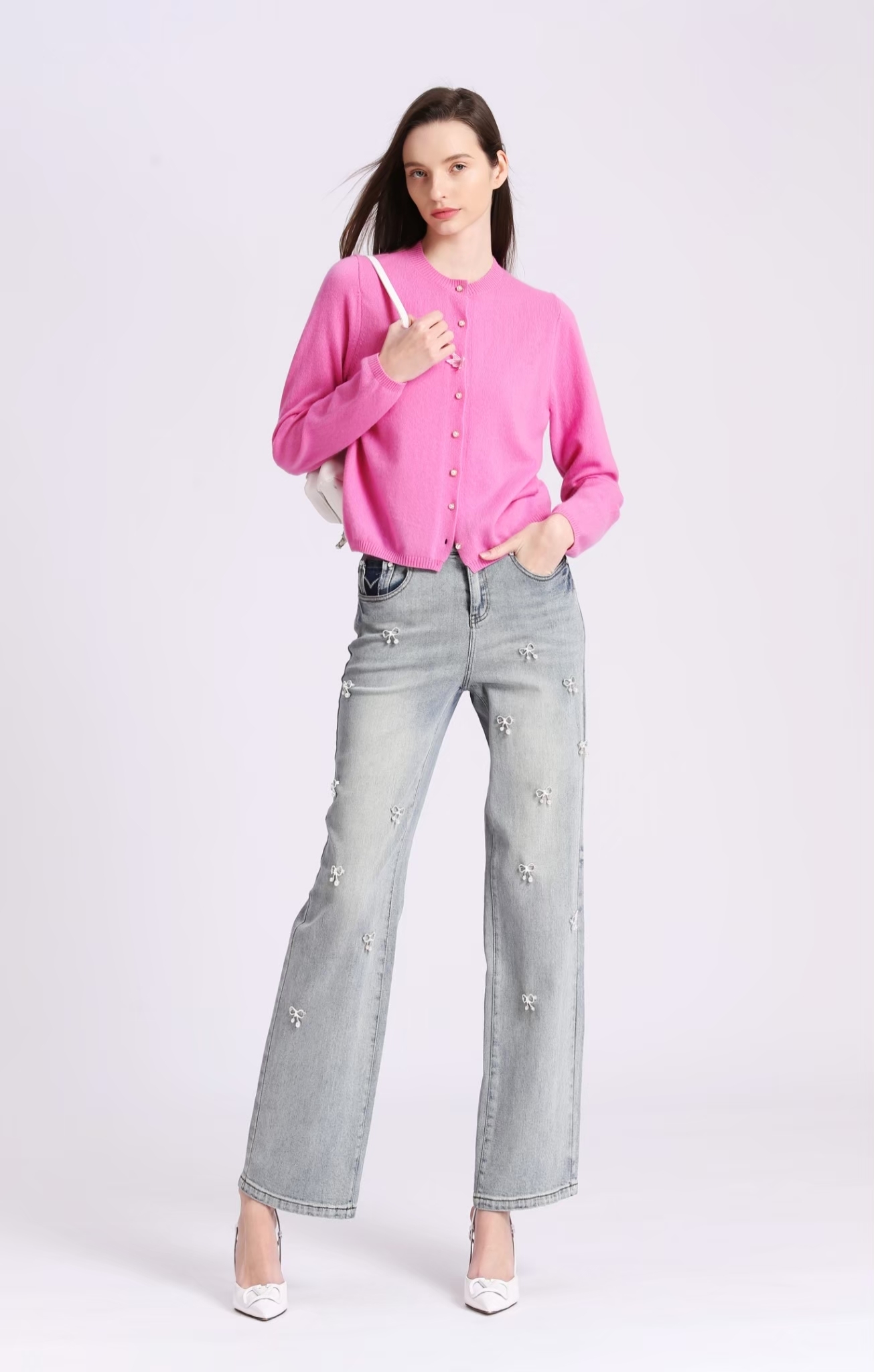 BD15251D1 花語心動珍珠釦極簡針織開襟外套  (2色)