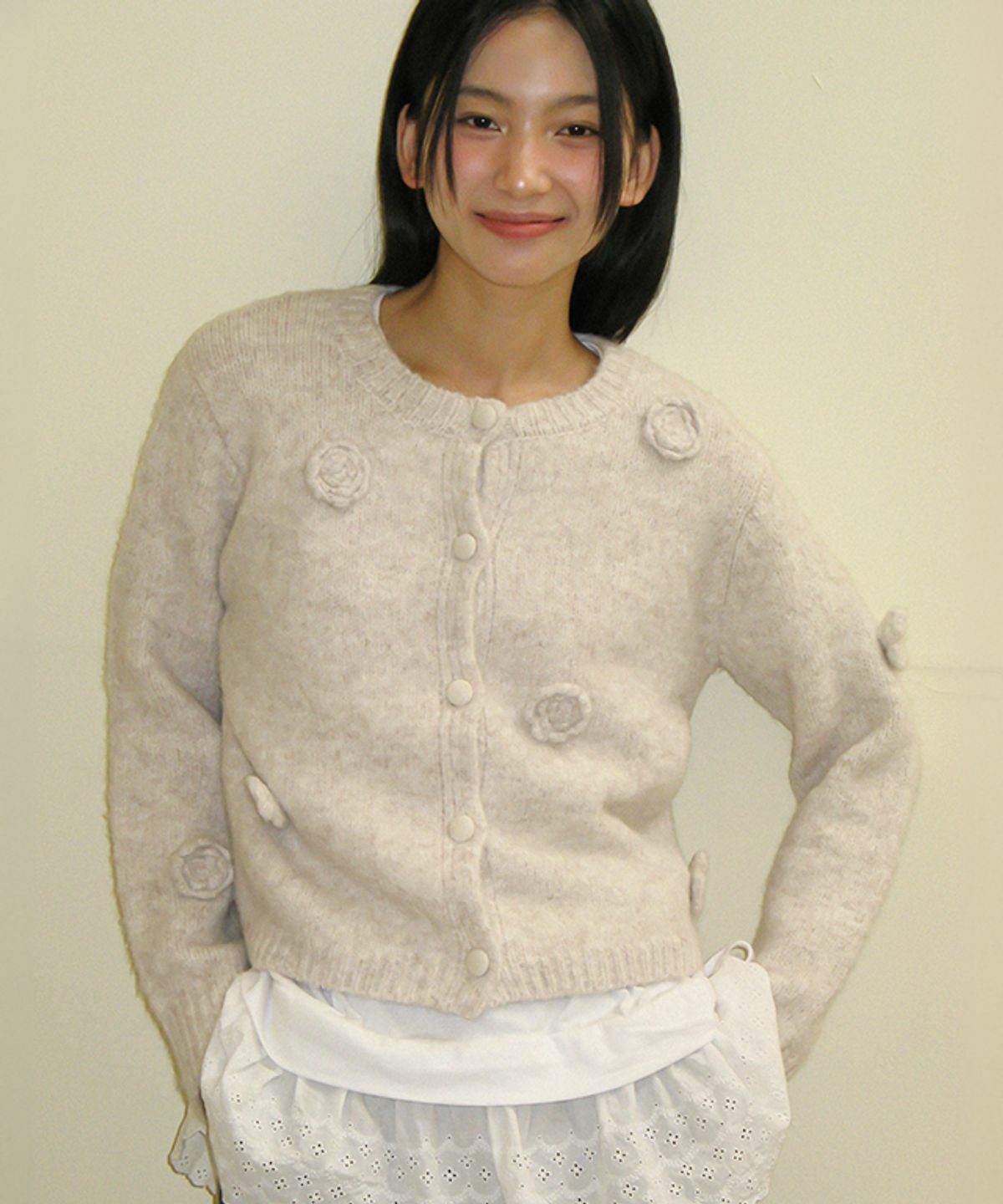 RONRON VINTAGE FLOWER HANDMADE KNIT CARDIGAN