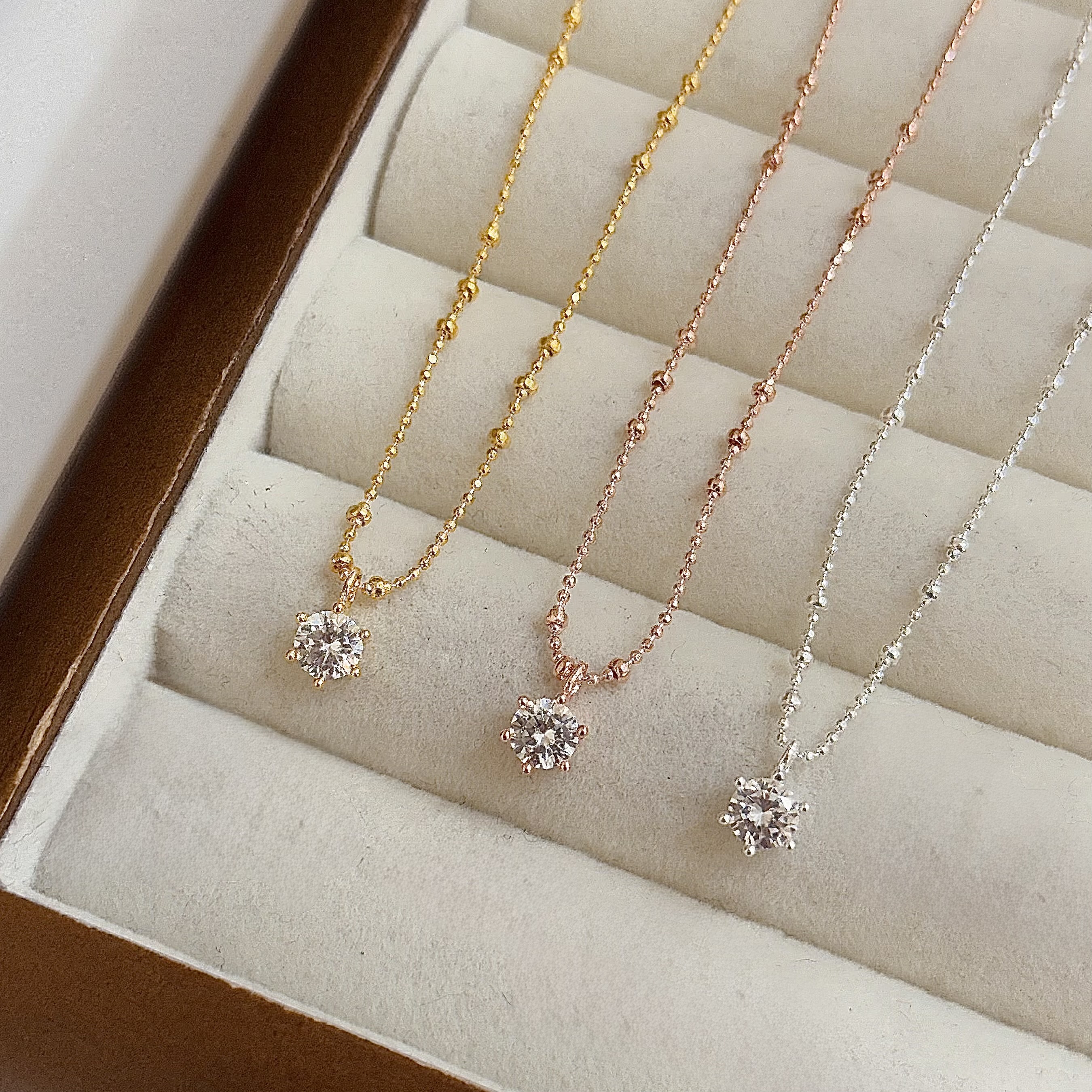 B01單鑽圓珠純銀鎖骨鏈