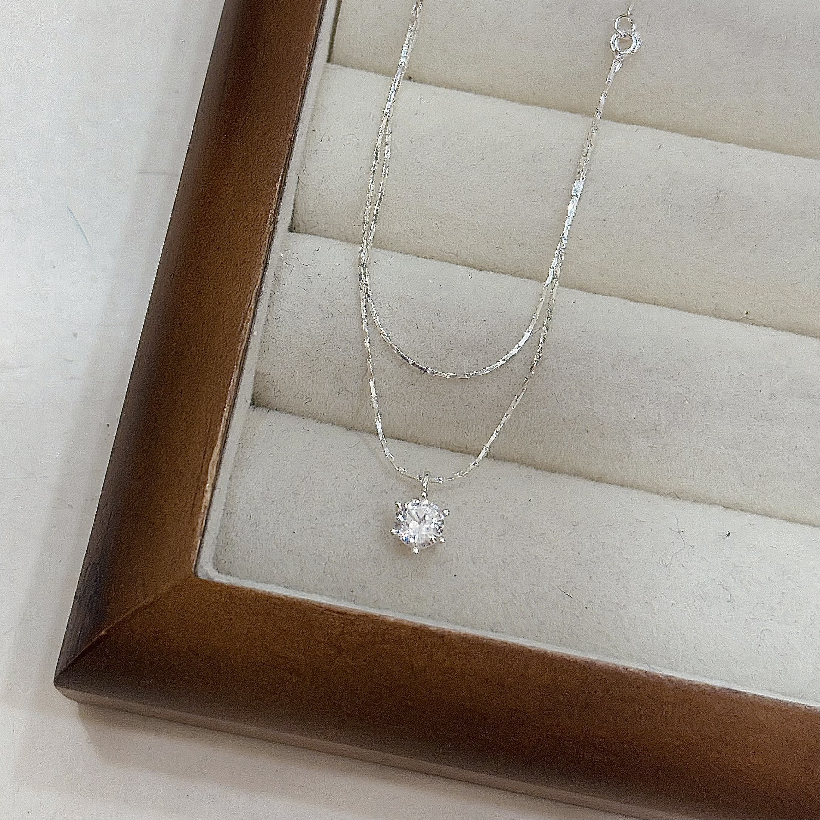 B02單鑽雙層純銀鎖骨鏈