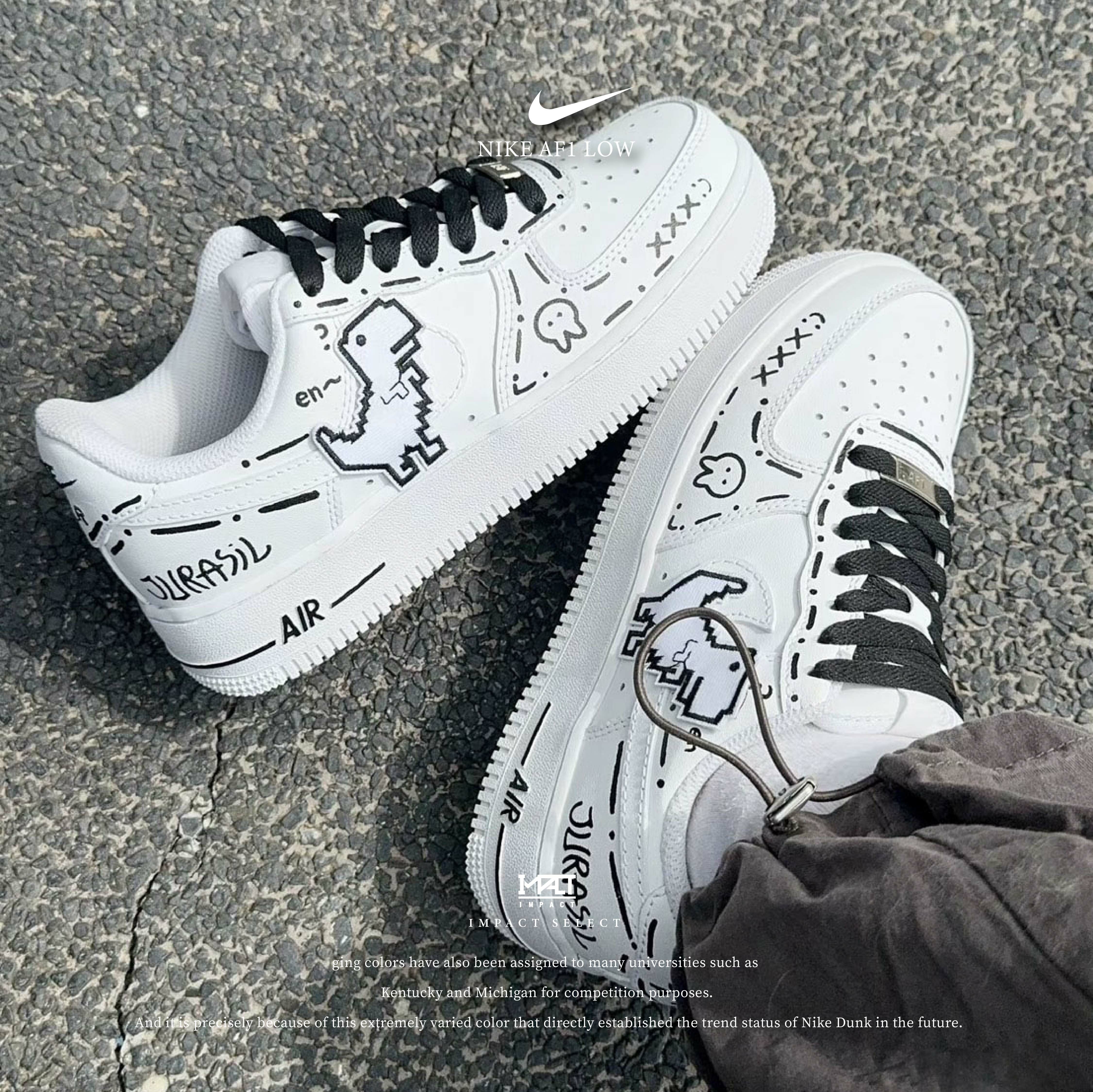 【訂製款】Nike Air Force 1 af1 字母 塗鴉 可愛 小恐龍