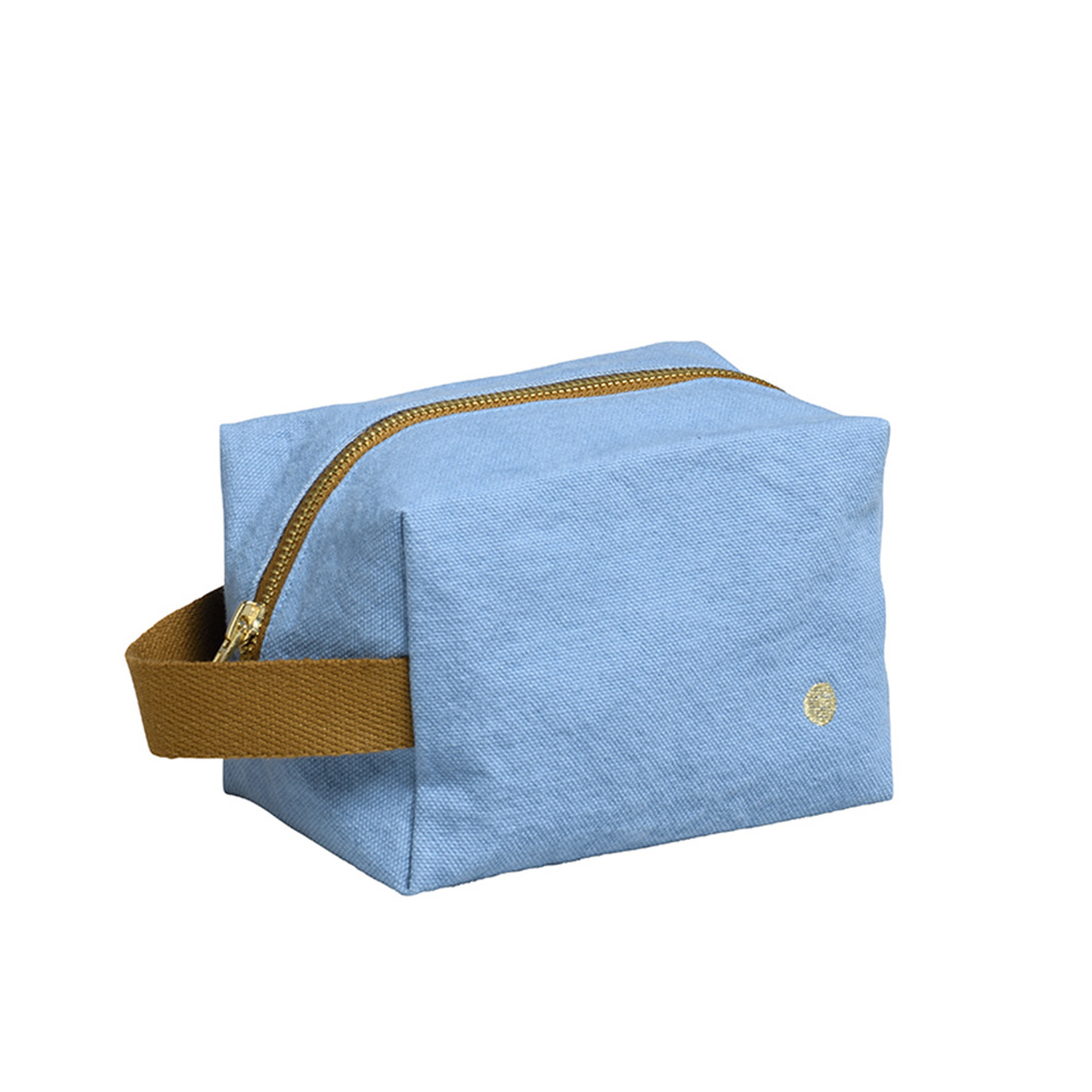 (預購4/30)法國La cerise sur le gâteau 有機棉防水手提立體收納包-灰藍色(小)