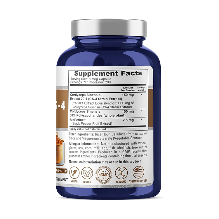 Nusapure Cordyceps CS-4 3000 mg ,with Bioperine 200 Caps