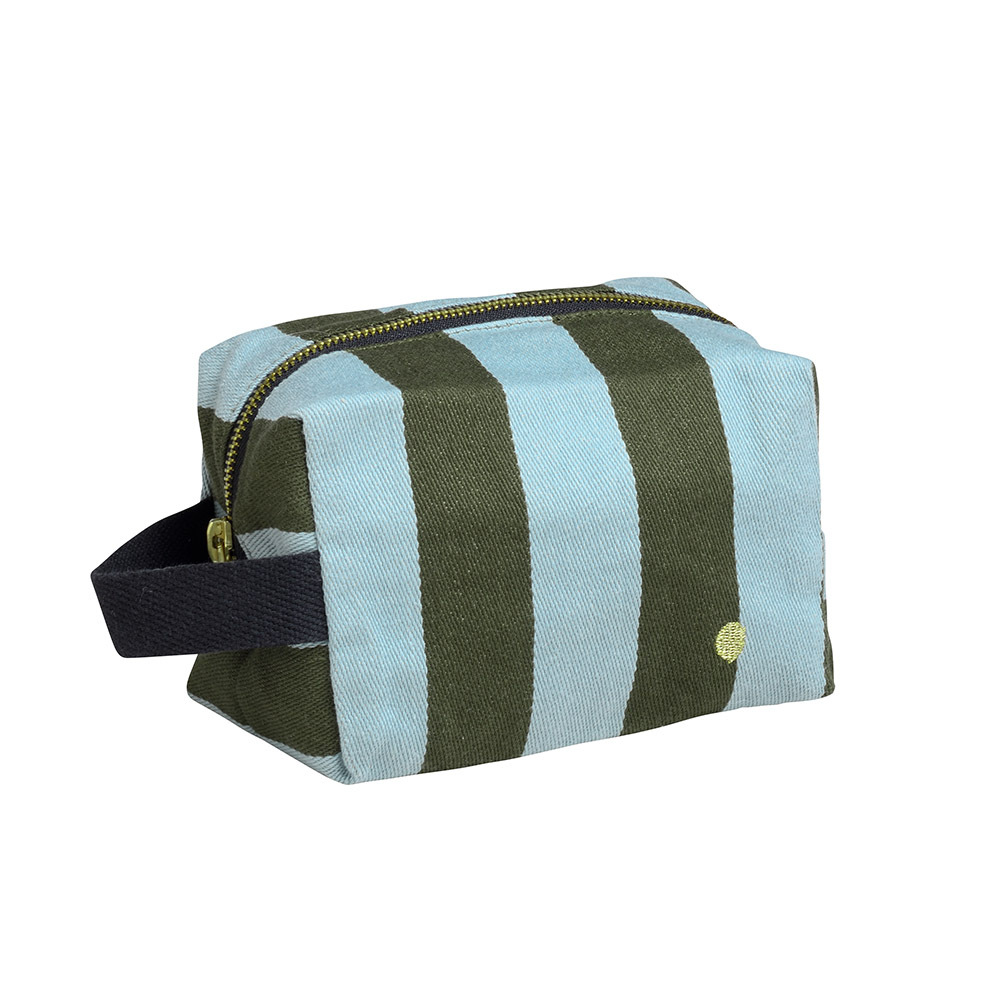 (預購4/30)法國La cerise sur le gâteau 有機棉防水手提立體收納包-抹茶藍條紋(小)