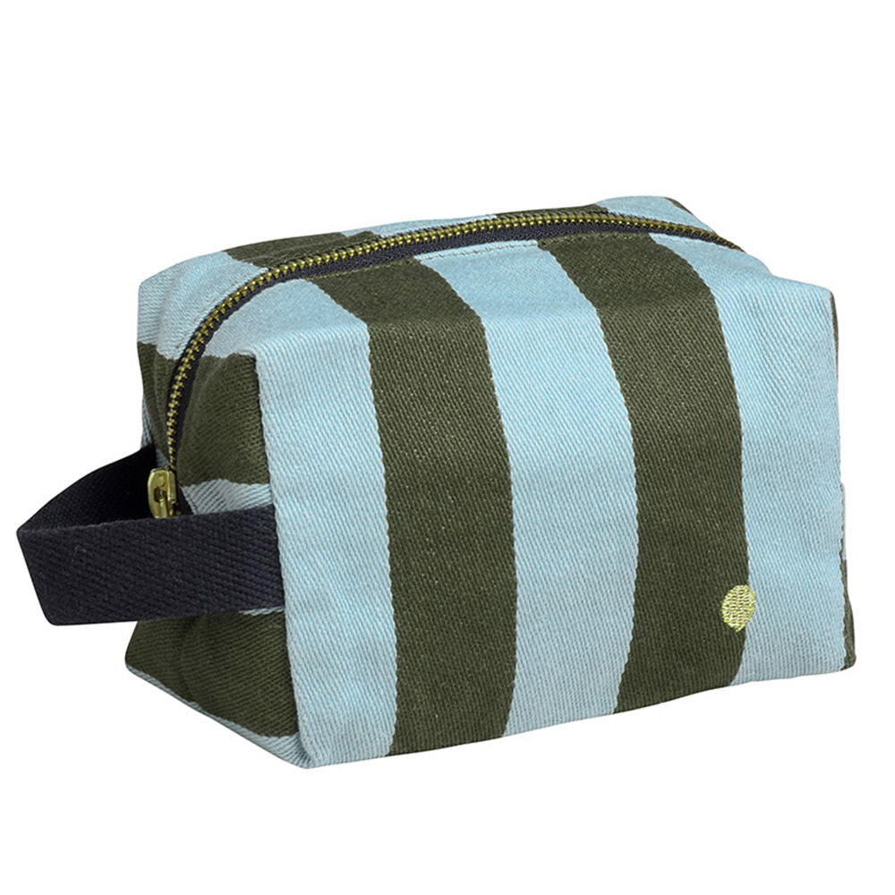 (預購4/30)法國La cerise sur le gâteau 有機棉防水手提立體收納包-抹茶藍條紋(大)