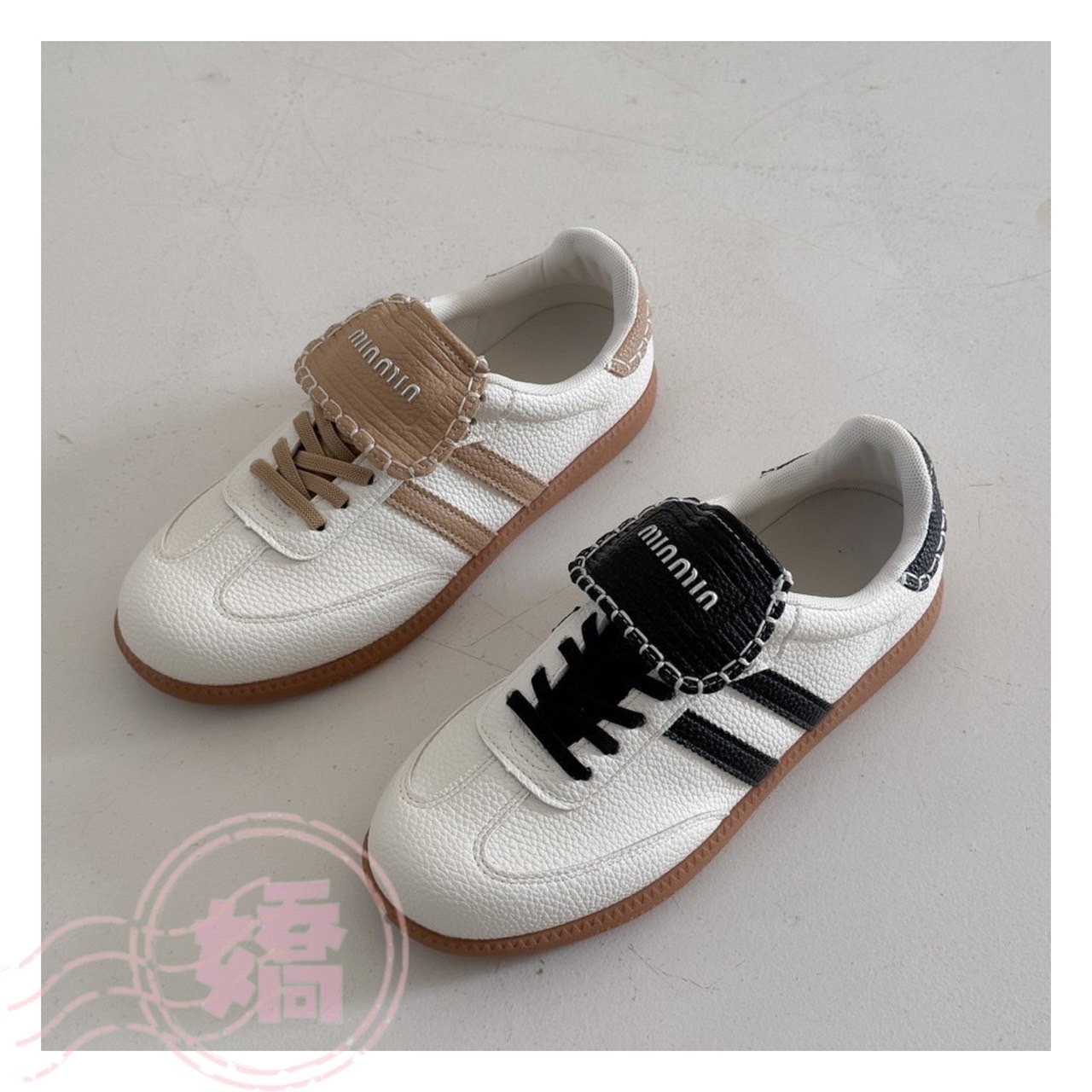 T27002真皮雙條槓翻舌德訓鞋(杏'黑)(230'235'240'245'250)