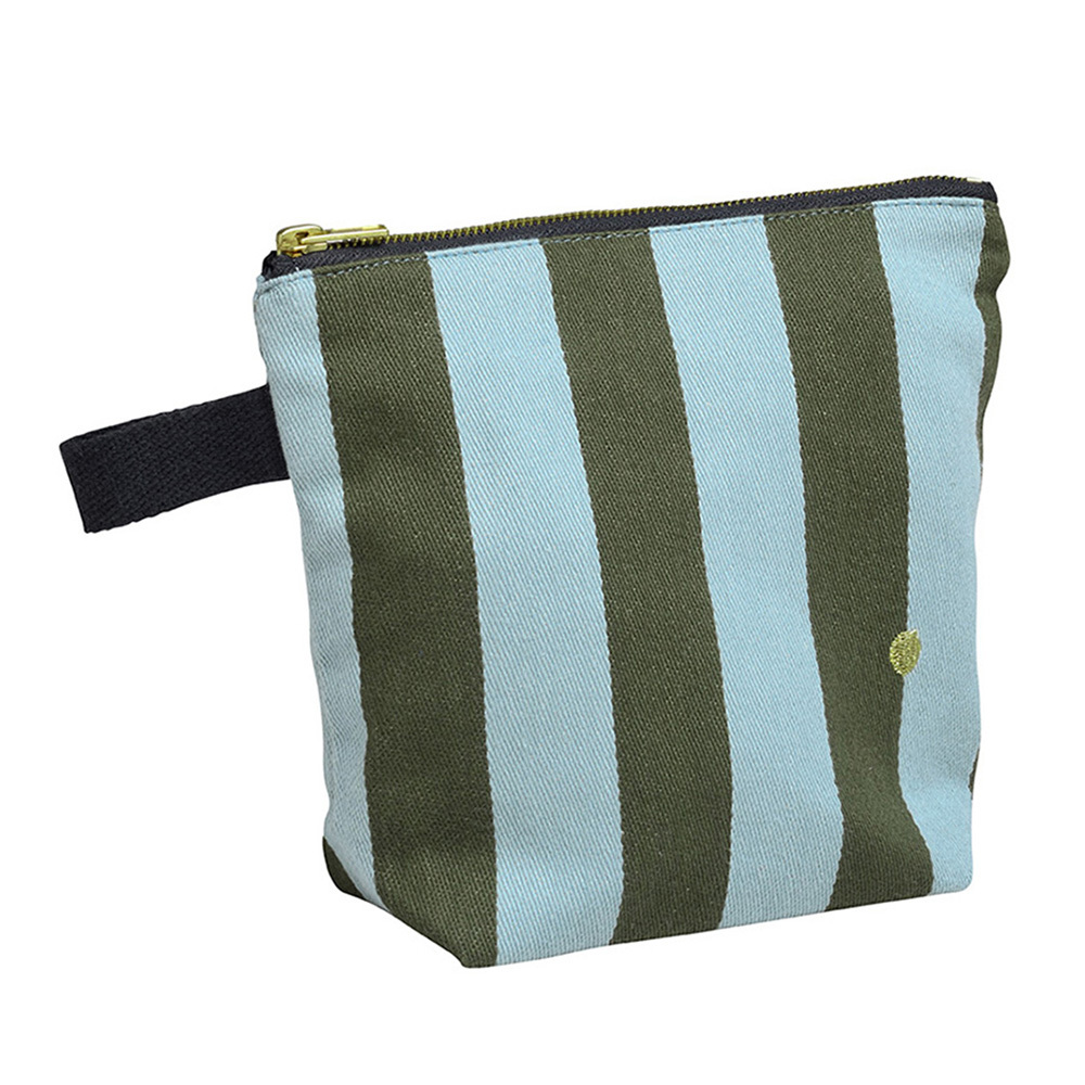 法國La cerise sur le gâteau 有機棉防水手提收納袋-抹茶藍條紋(大)