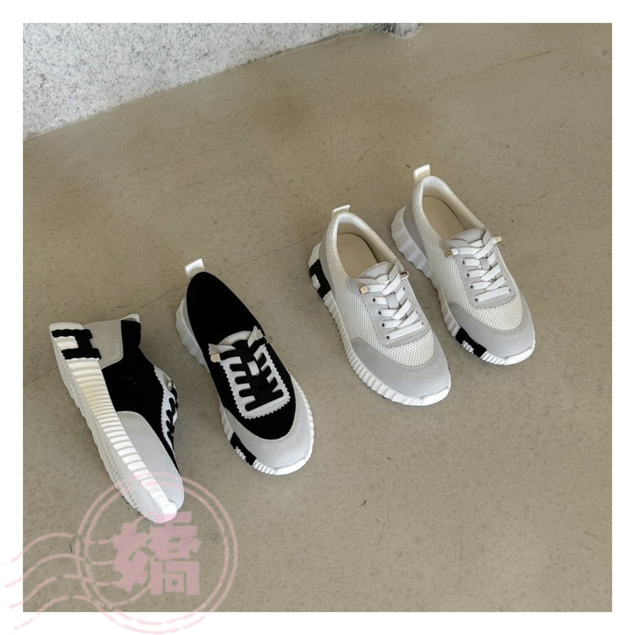 T27005真皮麂皮拚色H運動休閒鞋(白'黑)(230'235'240'245'250)