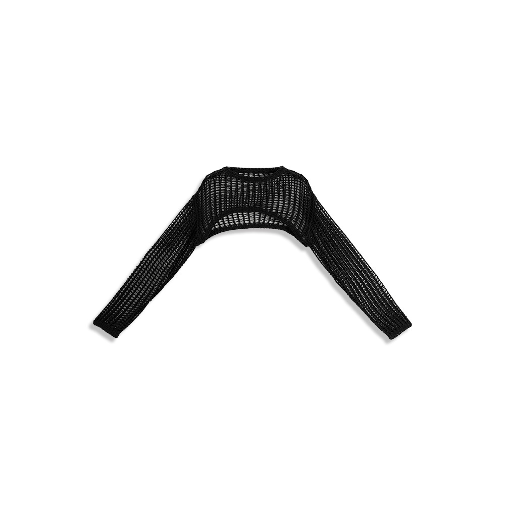 Hollow-out knitted cropped blouse top, available in two colors【01013429】in stock+pre-order