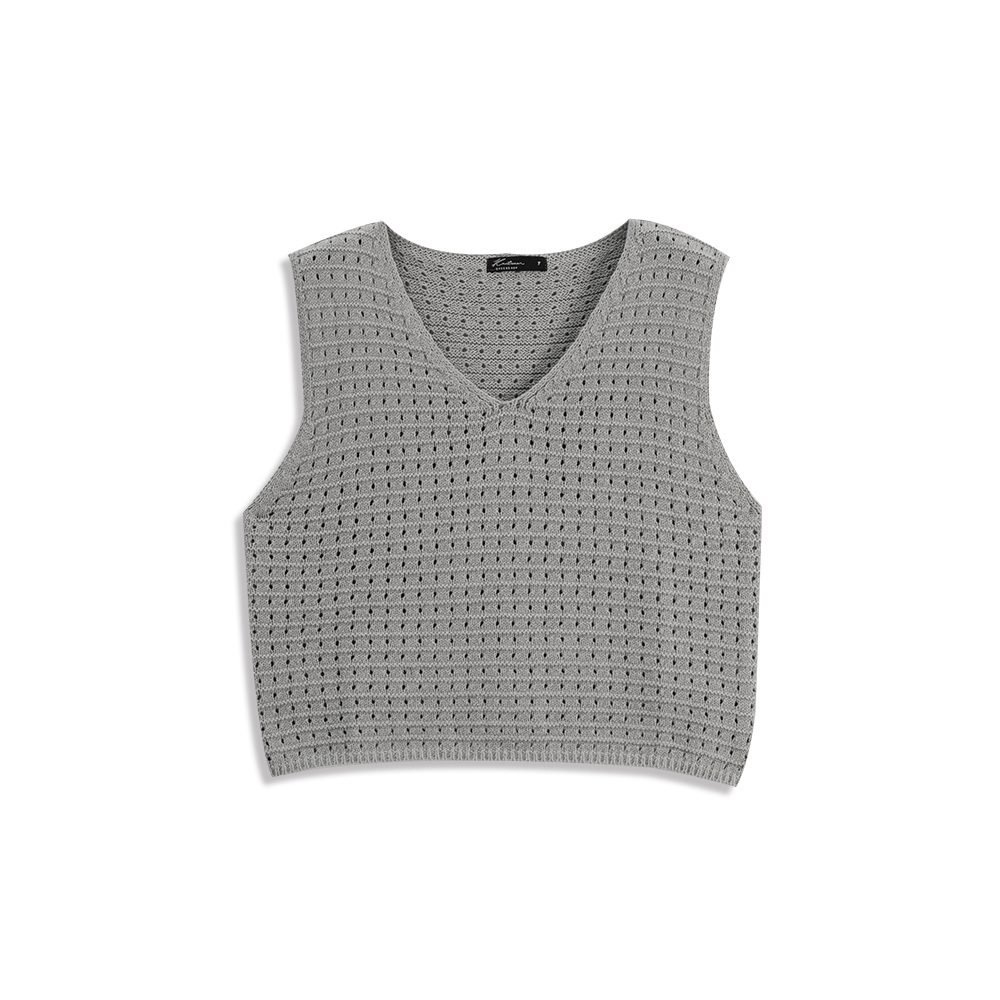 V-neck hollow plaid knitted vest sold in two colors【01013431】in stock+pre-order